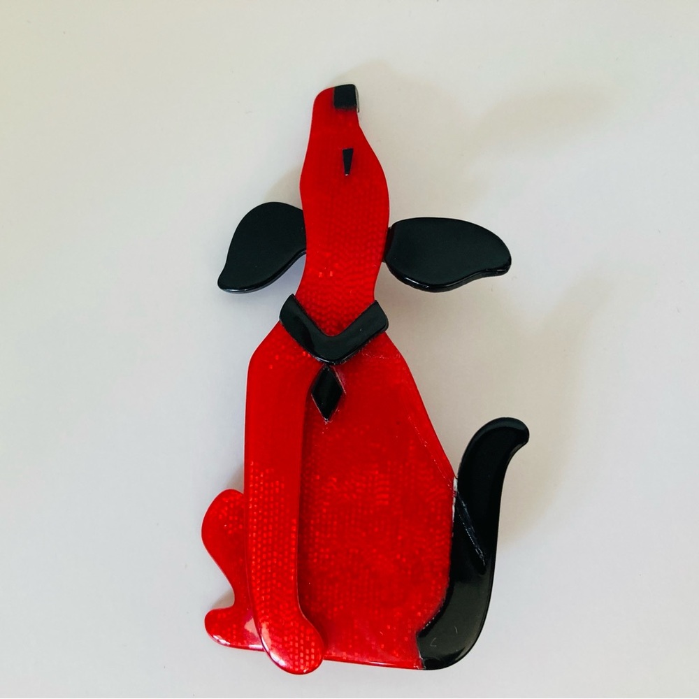 Dog Lover Whimsical Vintage LEA STEIN Paris Red Dog Brooch Art Pin Signed